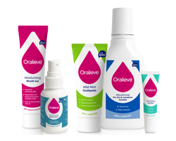 Oralieve range with gel, toothpaste, mouthrinse and lipcare