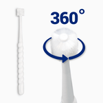 White cleaning brush with a flexible shaft and bristle head on a white background, labeled '360°'.
